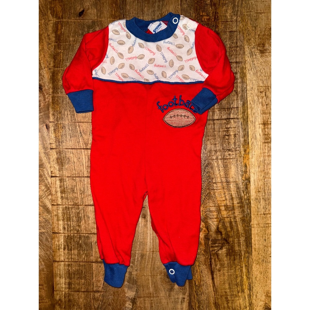 Vintage Stone Apparel Baby Football Romper Red Blue USA Made 6 Months